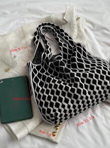 Two Tone Crochet Bag, Mother's Day Gift For Mom - Black and White - View 4