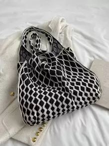 Two Tone Crochet Bag, Mother's Day Gift For Mom - Black and White - View 6