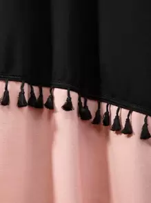 Plus Size Two Tone Fringe Trim Drop Shoulder Sweatshirt - Multicolor - View 4