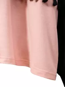 Plus Size Two Tone Fringe Trim Drop Shoulder Sweatshirt - Multicolor - View 6