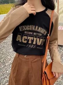 DAZY Letter Graphic Raglan Sleeve Tee - Multicolor - View 1