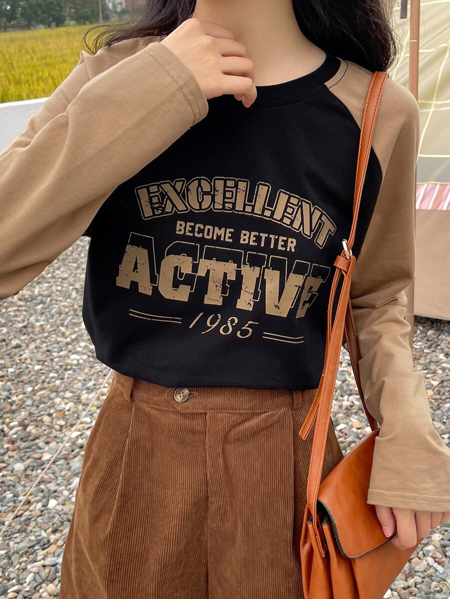 DAZY Letter Graphic Raglan Sleeve Tee - Multicolor - View 1