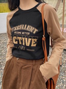 DAZY Letter Graphic Raglan Sleeve Tee - Multicolor - View 8