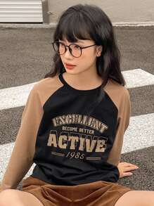 DAZY Letter Graphic Raglan Sleeve Tee - Multicolor - View 9