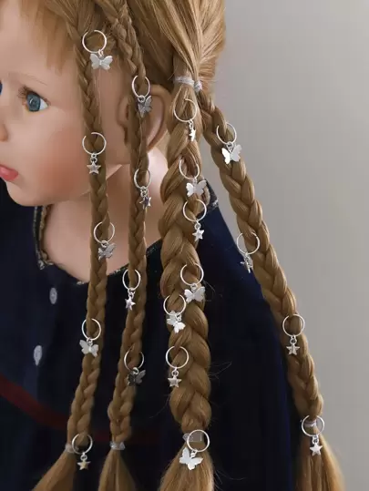 20入組小女童蝴蝶墜飾電話線髮圈