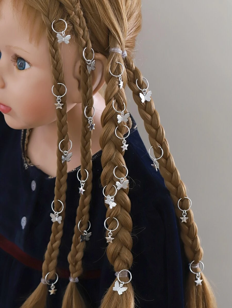 20入組小女童蝴蝶墜飾電話線髮圈