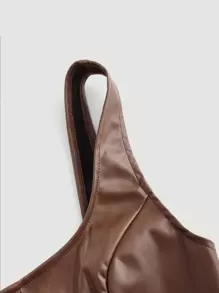 SHEIN MOD Retro Vintage Clothes Lace Up Front PU Leather Tank Top - Chocolate Brown - View 4