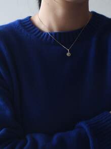Shescity 1 chiếc vòng cổ mặt dây chuyền hình la bàn mạ vàng đồng, đính đá Zirconia, kiểu dáng tối giản sang trọng dành cho nữ. - Vàng - Xem 3