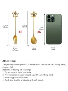 6pcs Star Decor Spoon & 6pcs Fork Set - Gold - View 6