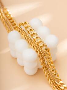 3入組極簡風格鏈條樣式項鍊 - 金黃色 - 查看 3