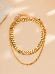 3入組極簡風格鏈條樣式項鍊 - 金黃色 - 查看 2