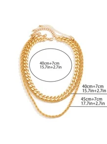 3入組極簡風格鏈條樣式項鍊 - 金黃色 - 查看 5