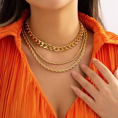 3入組極簡風格鏈條樣式項鍊