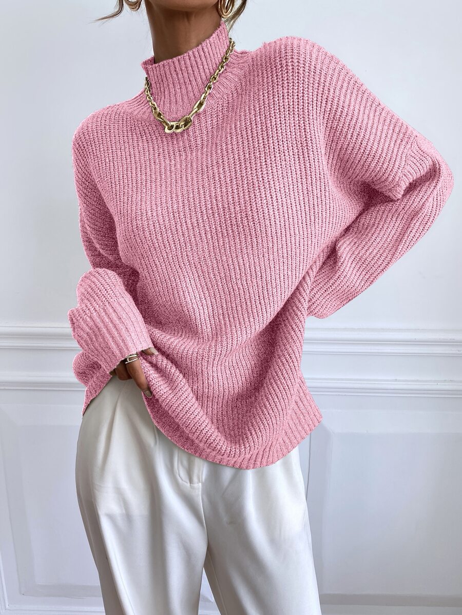 SHEIN Essnce Drop Shoulder Ribbed Knit Jumper - Baby Pink - View 1