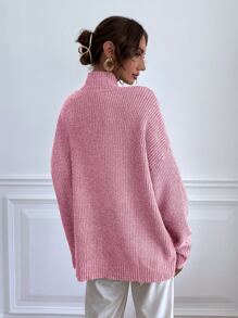 SHEIN Essnce Drop Shoulder Ribbed Knit Jumper - Baby Pink - View 2