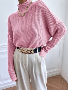 SHEIN Essnce Drop Shoulder Ribbed Knit Jumper - Baby Pink - View 3