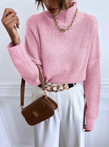 SHEIN Essnce Drop Shoulder Ribbed Knit Jumper - Baby Pink - View 4