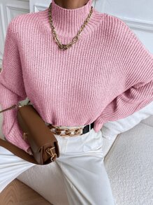 SHEIN Essnce Drop Shoulder Ribbed Knit Jumper - Baby Pink - View 5