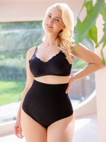High Waisted Sculpting Tummy Control Shapewear Thong - Black - View 6