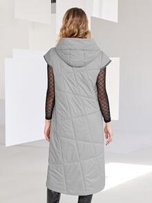 Zip Up Hooded Puffer Vest Coat - Light Grey - View 2