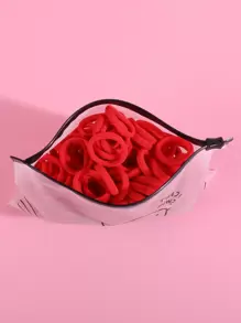 100pcs Toddler Girls Solid Hair Tie - Red - View 3