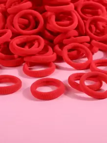 100pcs Toddler Girls Solid Hair Tie - Red - View 4