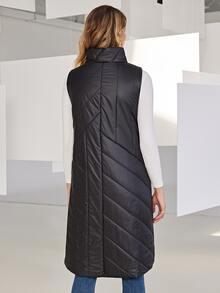 Slant Pocket Puffer Vest Coat - Black - View 2