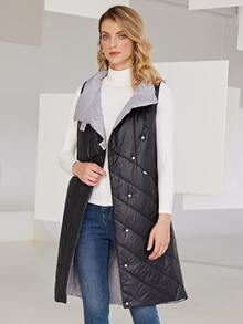 Slant Pocket Puffer Vest Coat - Black - View 4