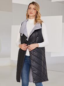 Slant Pocket Puffer Vest Coat - Black - View 5