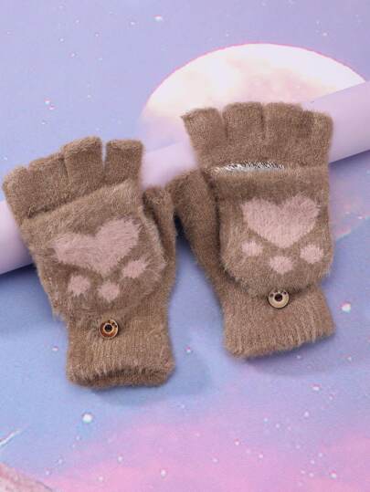 Paw Pattern Flip Top Gloves