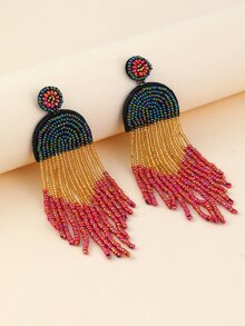 Bead Tassel Drop Earrings - Multicolor - View 2