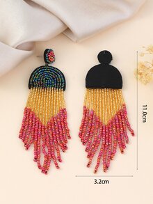 Bead Tassel Drop Earrings - Multicolor - View 3