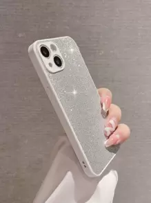 Elegant Silver Glitter Shiny Apple IPhone Case, Compatible With IPhone 16 Pro Max/16/16 Pro/16 Plus/15/15 Pro Max/15 Pro/15 Plus/11/12/13/14 Pro Max/XS/XR/11 Pro/11 Pro Max/12 Pro/12 Pro Max/13 Pro/13 Pro Max/7 Plus/14 Pro/14 Pro Max/14 Plus/7 Plus/8 Plus/8/SE2 Hard PC