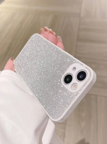 Elegant Silver Glitter Shiny Apple IPhone Case, Compatible With IPhone 16 Pro Max/16/16 Pro/16 Plus/15/15 Pro Max/15 Pro/15 Plus/11/12/13/14 Pro Max/XS/XR/11 Pro/11 Pro Max/12 Pro/12 Pro Max/13 Pro/13 Pro Max/7 Plus/14 Pro/14 Pro Max/14 Plus/7 Plus/8 Plus/8/SE2 Hard PC