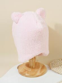 Toddler Girls Cartoon Bear Embroidered Fuzzy Hat - Pink - View 2