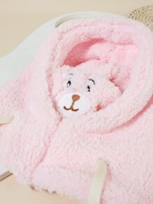 Toddler Girls Cartoon Bear Embroidered Fuzzy Hat - Pink - View 3