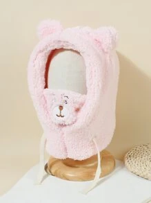 Toddler Girls Cartoon Bear Embroidered Fuzzy Hat - Pink - View 4