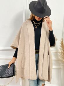 Batwing Sleeve Pocket Patched Cardigan - Khaki - View 3