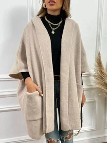 Batwing Sleeve Pocket Patched Cardigan - Khaki - View 4