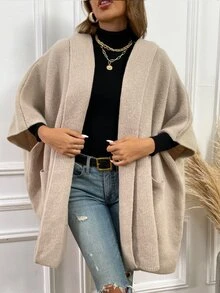 Batwing Sleeve Pocket Patched Cardigan - Khaki - View 5