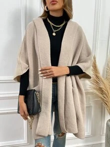 Batwing Sleeve Pocket Patched Cardigan - Khaki - View 6