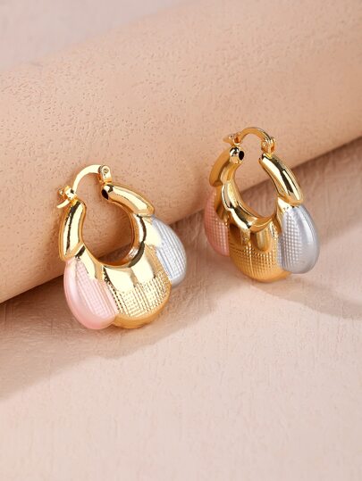 Color Block Geometric Design Hoop Earrings