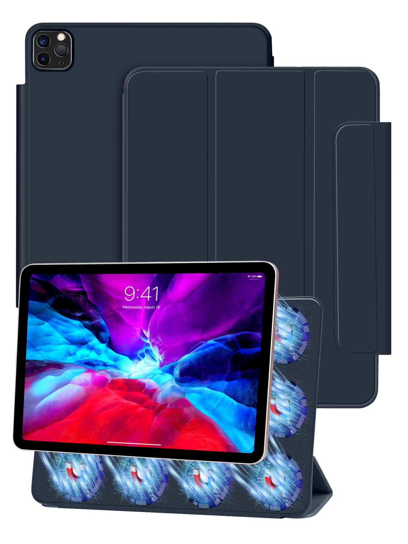 Magnetic Plain Case Compatible With iPad - Royal Blue - View 1