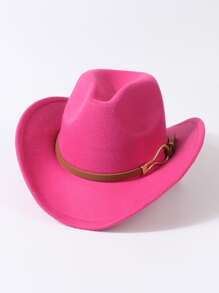 Belt Decor Fedora Hat - Hot Pink - View 2