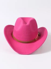 Belt Decor Fedora Hat - Hot Pink - View 3