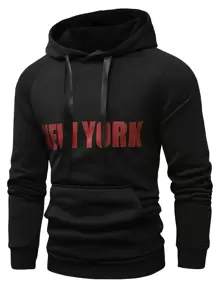 Manfinity Homme Lỏng lẻo phù hợp Nam Đồ họa Chữ cái Hoodie Với Túi kangaroo , Tay Raglan Và Dây rút - màu đen - Xem 1