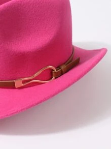 Belt Decor Fedora Hat - Hot Pink - View 6