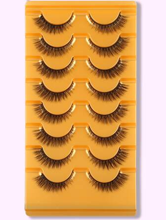 Himirell 8 pares/lote Pestañas postizas negras de estilo natural cruzadas con extremos curvos y esponjosos