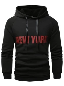 Manfinity Homme Lỏng lẻo phù hợp Nam Đồ họa Chữ cái Hoodie Với Túi kangaroo , Tay Raglan Và Dây rút - màu đen - Xem 4