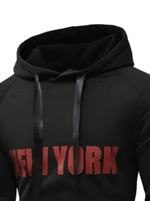 Manfinity Homme Lỏng lẻo phù hợp Nam Đồ họa Chữ cái Hoodie Với Túi kangaroo , Tay Raglan Và Dây rút - màu đen - Xem 5